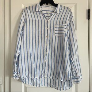 J. Jill Love Linen White and Blue Striped Linen Shirt